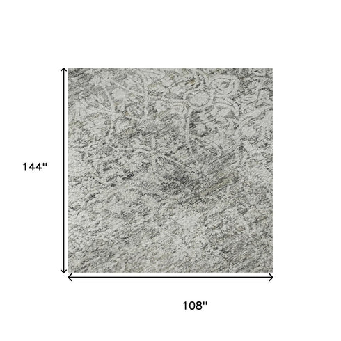 9' X 12' Gray And Ivory Oriental Washable Area Rug With UV Protection