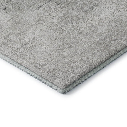 9' X 12' Gray And Ivory Oriental Washable Area Rug With UV Protection