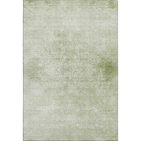 5' X 8' Sage And Ivory Oriental Washable Area Rug With UV Protection
