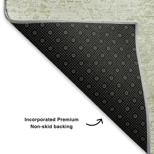 5' X 8' Sage And Ivory Oriental Washable Area Rug With UV Protection
