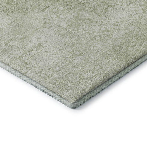 5' X 8' Sage And Ivory Oriental Washable Area Rug With UV Protection