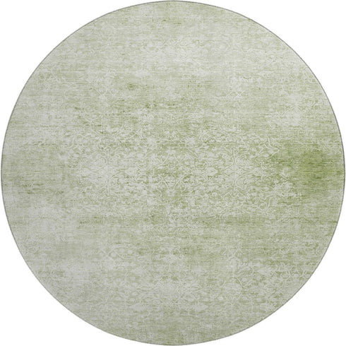 8' Sage And Ivory Oriental Washable Round Rug With UV Protection