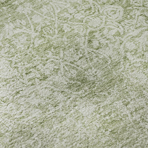 8' Sage And Ivory Oriental Washable Round Rug With UV Protection