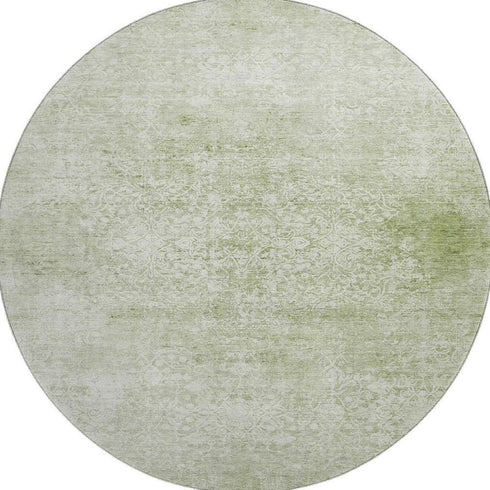 8' Sage And Ivory Oriental Washable Round Rug With UV Protection