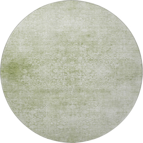 8' Sage And Ivory Oriental Washable Round Rug With UV Protection