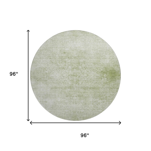 8' Sage And Ivory Oriental Washable Round Rug With UV Protection