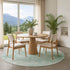8' Turquoise And Ivory Oriental Washable Round Rug With UV Protection