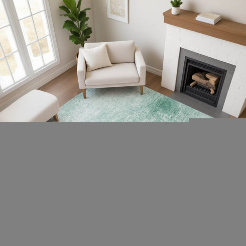 8' X 10' Turquoise And Ivory Oriental Washable Area Rug With UV Protection