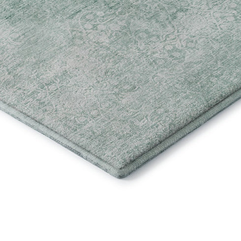 8' X 10' Turquoise And Ivory Oriental Washable Area Rug With UV Protection
