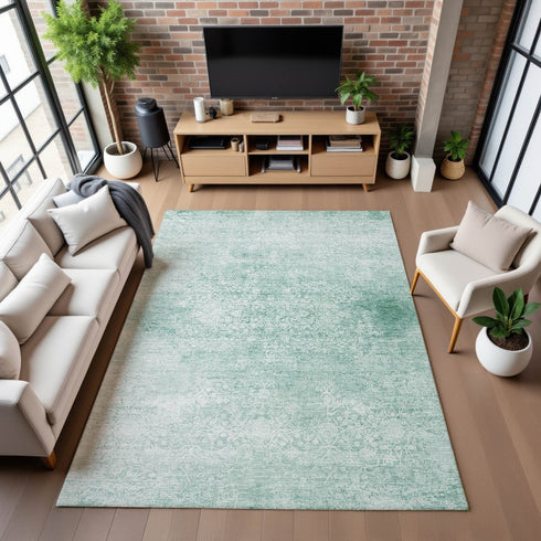 8' X 10' Turquoise And Ivory Oriental Washable Area Rug With UV Protection
