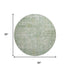 8' Artichoke Green And Beige Oriental Washable Round Rug With UV Protection
