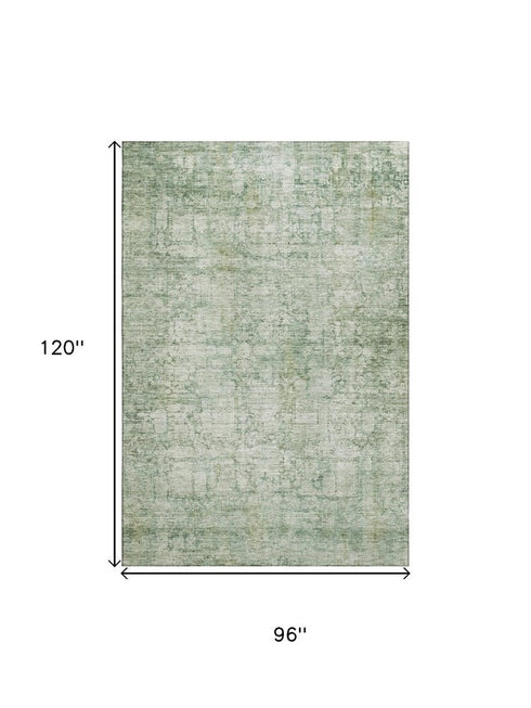 8' X 10' Artichoke Green And Beige Oriental Washable Area Rug With UV Protection