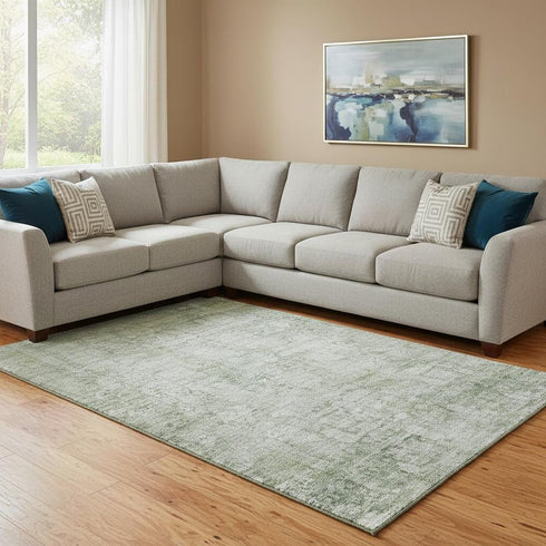 8' X 10' Artichoke Green And Beige Oriental Washable Area Rug With UV Protection