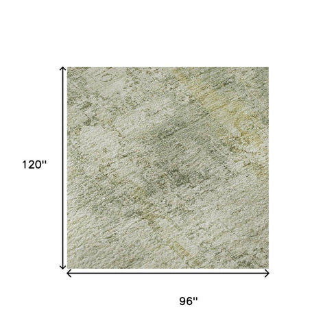 8' X 10' Beige And Green Oriental Washable Area Rug With UV Protection
