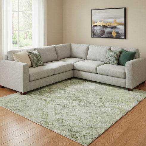 8' X 10' Beige And Green Oriental Washable Area Rug With UV Protection