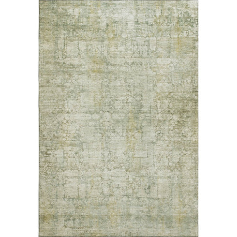 8' X 10' Beige And Green Oriental Washable Area Rug With UV Protection