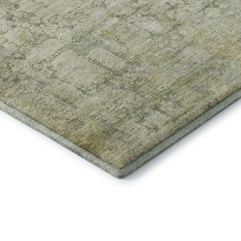 8' X 10' Beige And Green Oriental Washable Area Rug With UV Protection