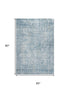 5' X 8' Blue And Ivory Oriental Washable Area Rug With UV Protection