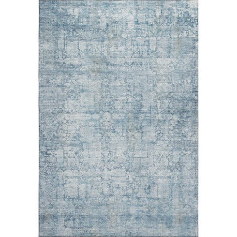 5' X 8' Blue And Ivory Oriental Washable Area Rug With UV Protection