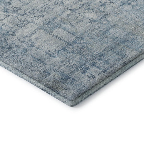 5' X 8' Blue And Ivory Oriental Washable Area Rug With UV Protection