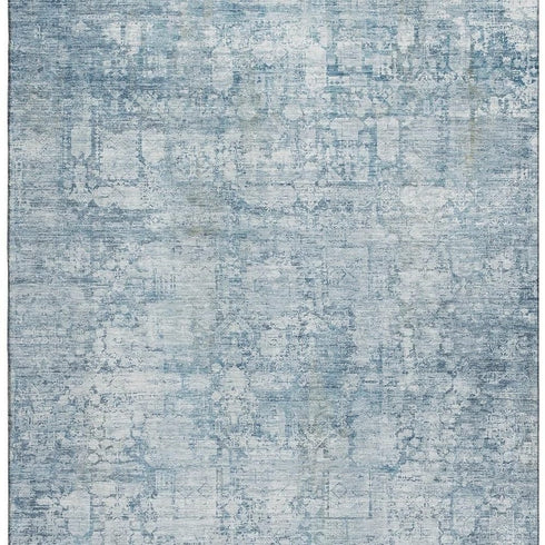 5' X 8' Blue And Ivory Oriental Washable Area Rug With UV Protection