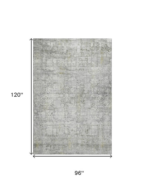 8' X 10' Gray And Silver Oriental Washable Area Rug With UV Protection