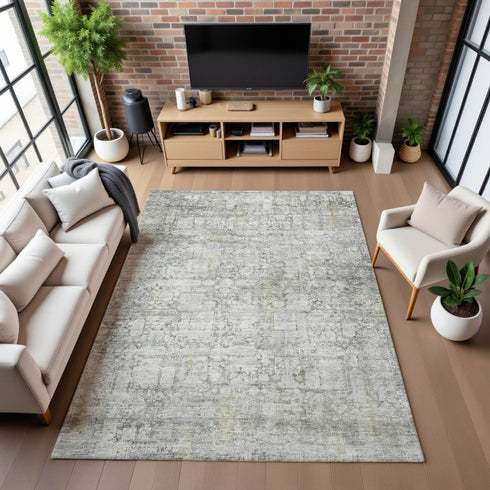 8' X 10' Gray And Silver Oriental Washable Area Rug With UV Protection