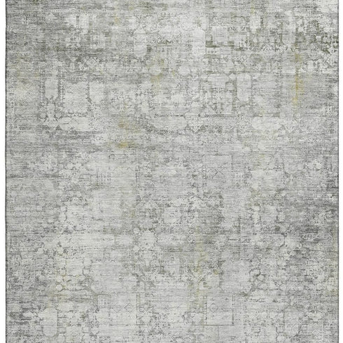 8' X 10' Gray And Silver Oriental Washable Area Rug With UV Protection