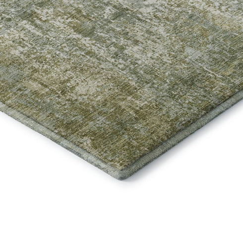 8' Artichoke Green And Ivory Abstract Washable Round Rug With UV Protection