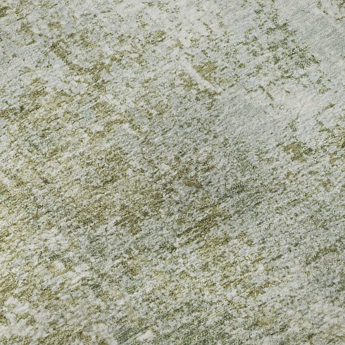 8' Artichoke Green And Ivory Abstract Washable Round Rug With UV Protection