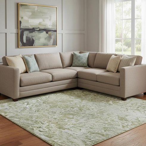 8' X 10' Artichoke Green And Ivory Abstract Washable Area Rug With UV Protection