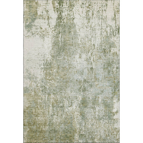 8' X 10' Artichoke Green And Ivory Abstract Washable Area Rug With UV Protection