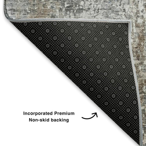 5' X 8' Brown And Ivory Abstract Washable Area Rug With UV Protection