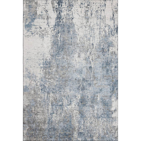 5' X 8' Blue And Ivory Abstract Washable Area Rug With UV Protection