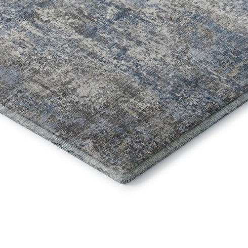 8' Blue And Ivory Abstract Washable Round Rug With UV Protection