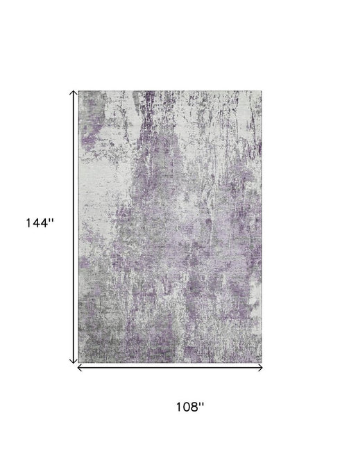 9' X 12' Plum And Ivory Abstract Washable Area Rug With UV Protection