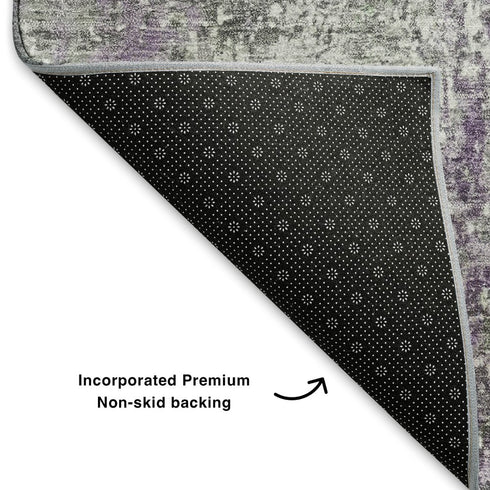 9' X 12' Plum And Ivory Abstract Washable Area Rug With UV Protection