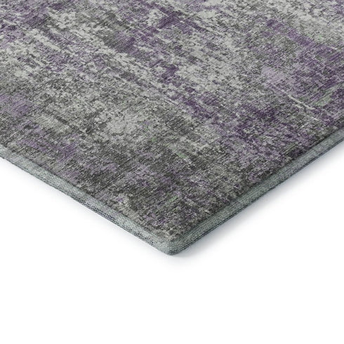 9' X 12' Plum And Ivory Abstract Washable Area Rug With UV Protection
