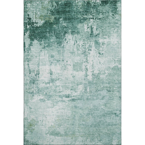 8' X 10' Aqua And Ivory Abstract Washable Area Rug With UV Protection