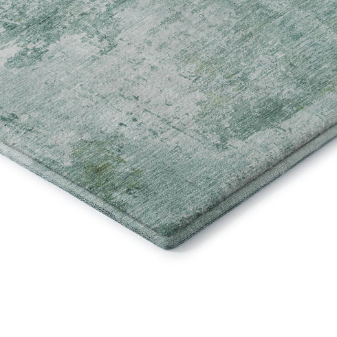 8' X 10' Aqua And Ivory Abstract Washable Area Rug With UV Protection