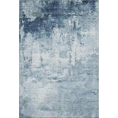 5' X 8' Blue And Ivory Abstract Washable Area Rug With UV Protection