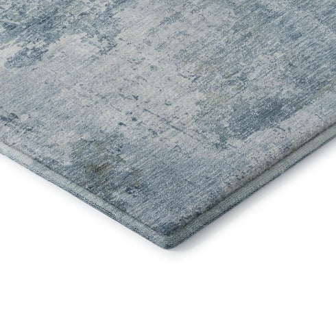 5' X 8' Blue And Ivory Abstract Washable Area Rug With UV Protection