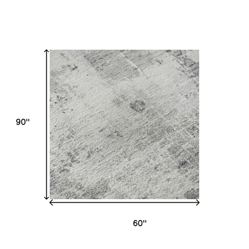 5' X 8' Gray And Silver Abstract Washable Area Rug With UV Protection