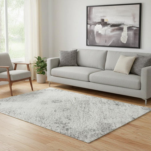 5' X 8' Gray And Silver Abstract Washable Area Rug With UV Protection