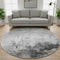 8' Gray And Silver Abstract Washable Round Rug With UV Protection