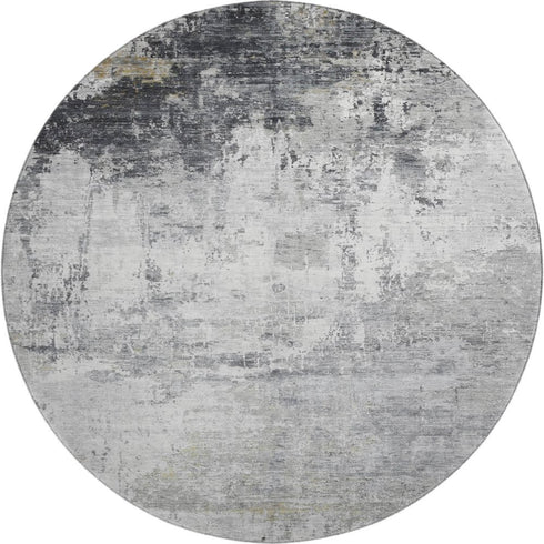 8' Gray And Silver Abstract Washable Round Rug With UV Protection