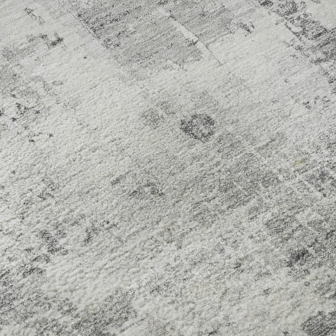 8' Gray And Silver Abstract Washable Round Rug With UV Protection
