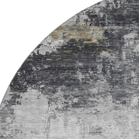 8' Gray And Silver Abstract Washable Round Rug With UV Protection