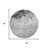8' Gray And Silver Abstract Washable Round Rug With UV Protection