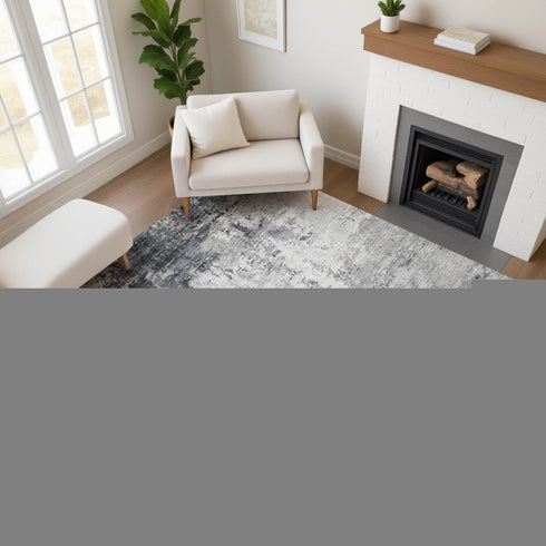 8' X 10' Gray And Silver Abstract Washable Area Rug With UV Protection